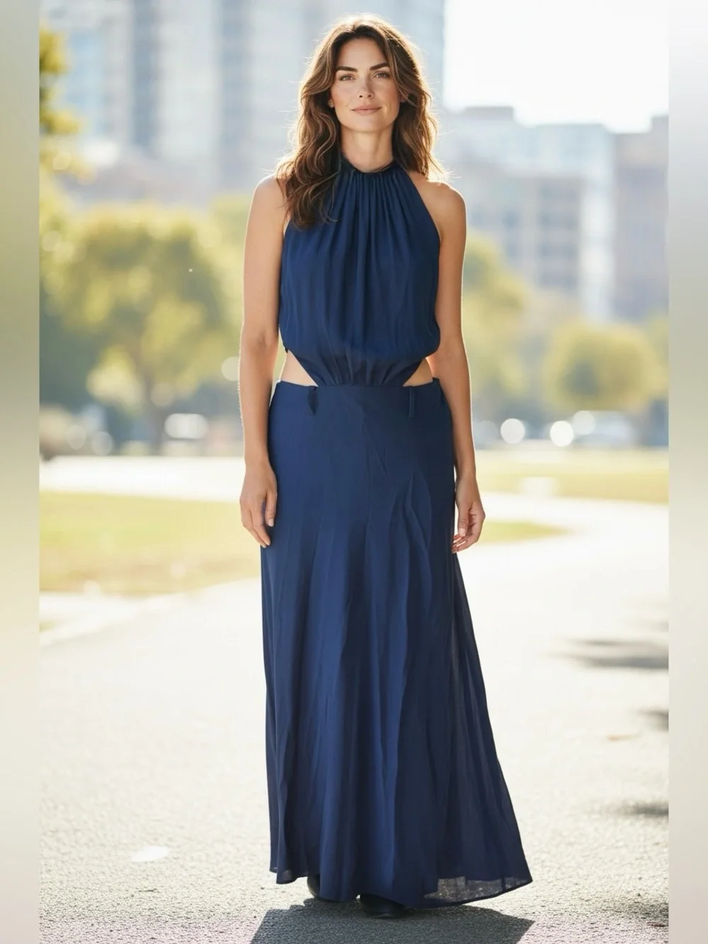 NWT Abercrombie & Fitch Navy Side Cut Out Maxi Dress Small NO BELT